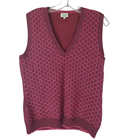 Clover Sweaters - Clover Womens Raspberry Red Shimmer Knit Sleeveless Golf Vest Large Cashmere Woo